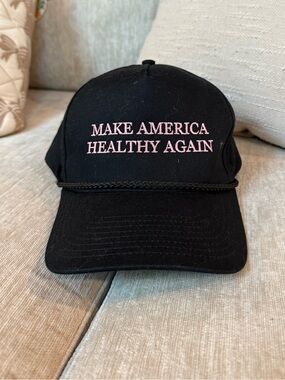 Black 'Make America Healthy Again' Hat with Pink Embroidery